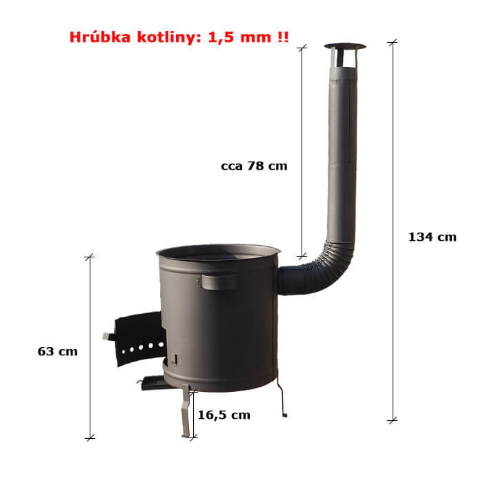 Hrubostěnná kovová kotlina, natřená speciální ochrannou žáruvzdornou barvou