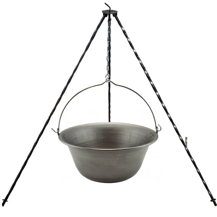 Železný kotlík 10 L (0,75 mm) + chránič plamene 37 cm + trojnožka 1,2 m