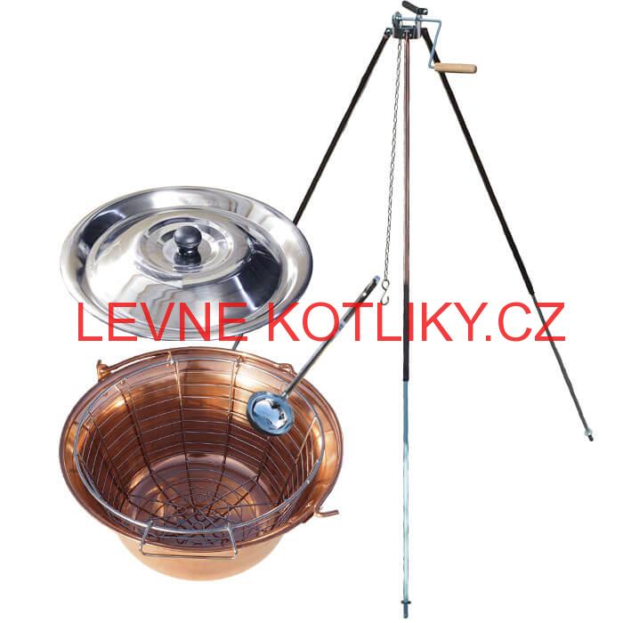 Železný kotlík 30 L (0,75 mm) + drátěný koš + stojan s kladkou VAR