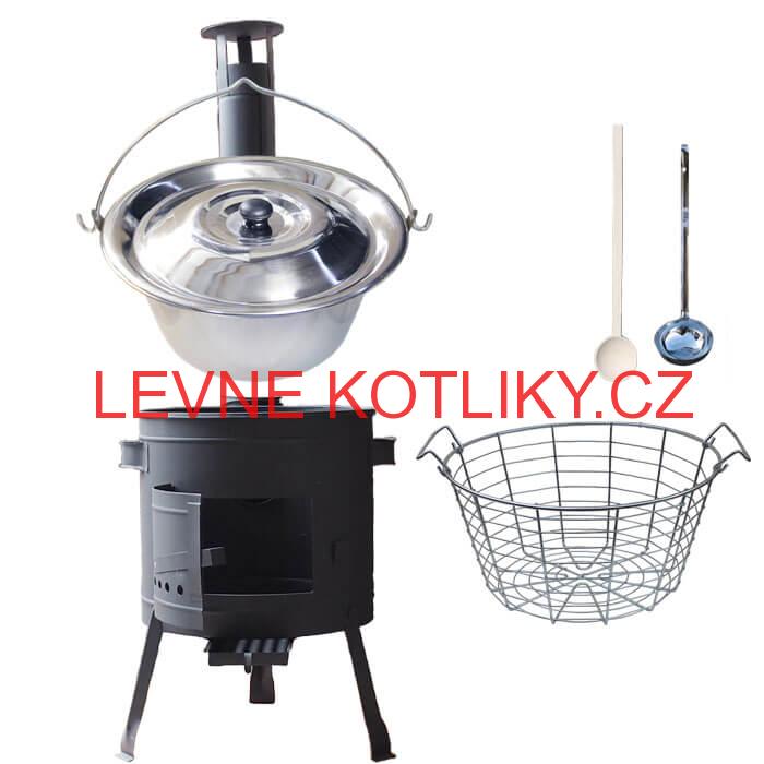 Nerezový kotlík 30 L (0,8 mm zesílený) + drátěný koš + žáruvzdorná kotlina 45 PLUS 600