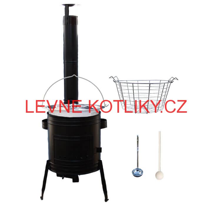 Nerezový kotlík 20 L (0,8 mm) + drátěný koš + smaltovaná kotlina 42 Easy party (SMALT)