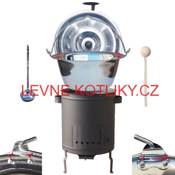 Nerezový kotlík 20 L (0,8 mm) zesílený s nýty + hrubostěnná (1,5 mm) kovová kotlina 42 STRONG
