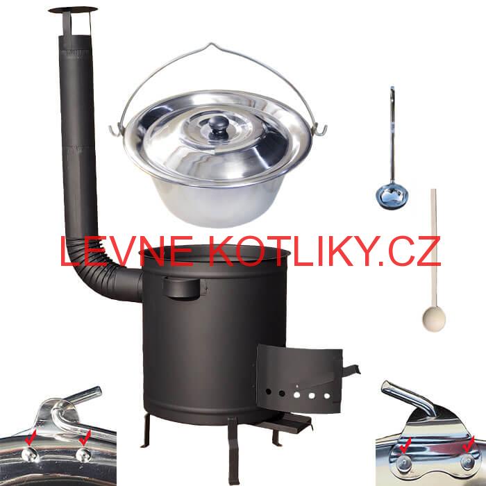 Nerezový kotlík 20 L (0,8 mm) zesílený s nýty + hrubostěnná (1,5 mm) kovová kotlina 42 STRONG