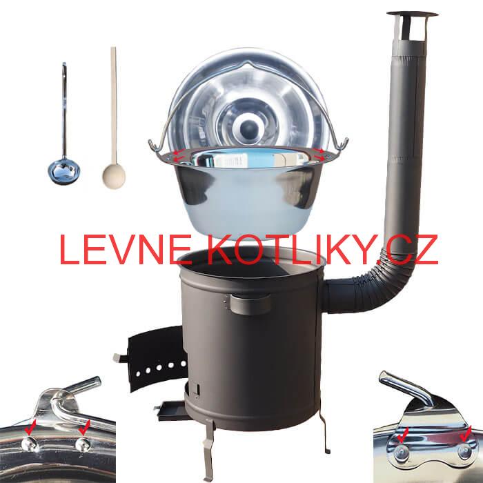 Nerezový kotlík 20 L (0,8 mm) zesílený s nýty + hrubostěnná (1,5 mm) kovová kotlina 42 STRONG