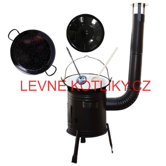 Paella smaltovaná pánev 46 cm se smaltovaným kotlíkem 25 L (1,2 mm) a kotlinou