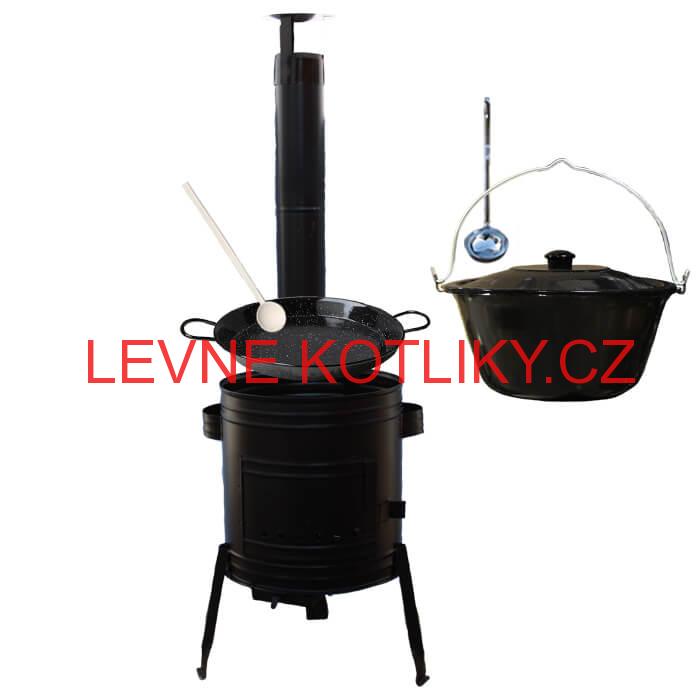 Paella smaltovaná pánev 46 cm se smaltovaným kotlíkem 25 L (1,2 mm) a kotlinou