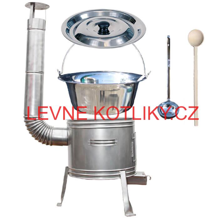 Železný kotlík 30 L (0,75 mm) + nerezová kotlina 45 cm + vařečka a naběračka TOPLUX