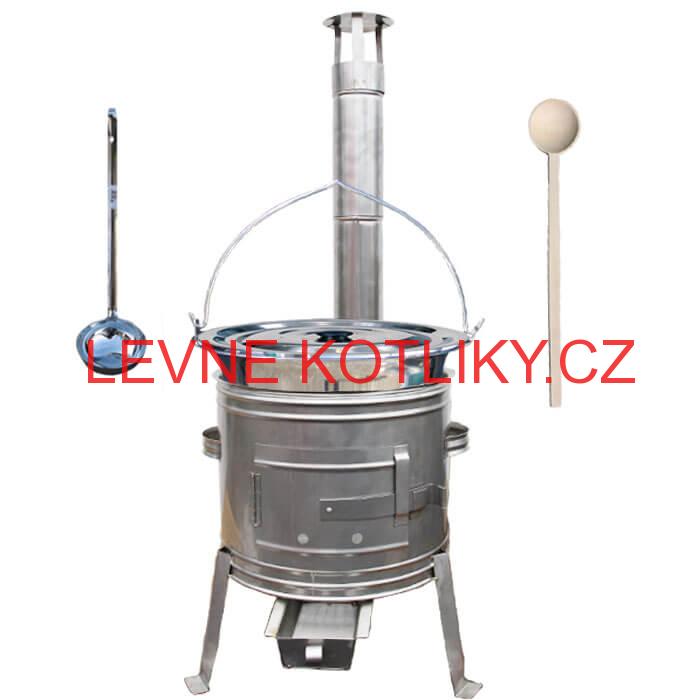 Železný kotlík 30 L (0,75 mm) + nerezová kotlina 45 cm + vařečka a naběračka TOPLUX