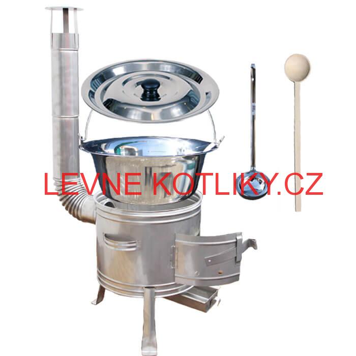 Železný kotlík 30 L (0,75 mm) + nerezová kotlina 45 cm + vařečka a naběračka TOPLUX
