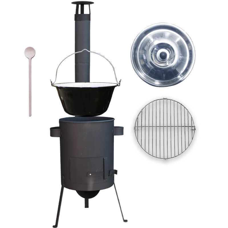 Smaltovaný kotlík 16 L + rošt na grilování 40 cm + vysoká kotlina 39 cm žáruvzdorná barva PLUS 600 4 MM