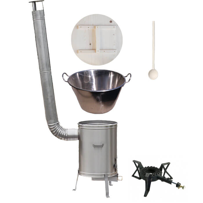 Zabijačkový nerezový kotel 100 L + nerezová kotlina 60 cm + hořák 7 kW a vařečka