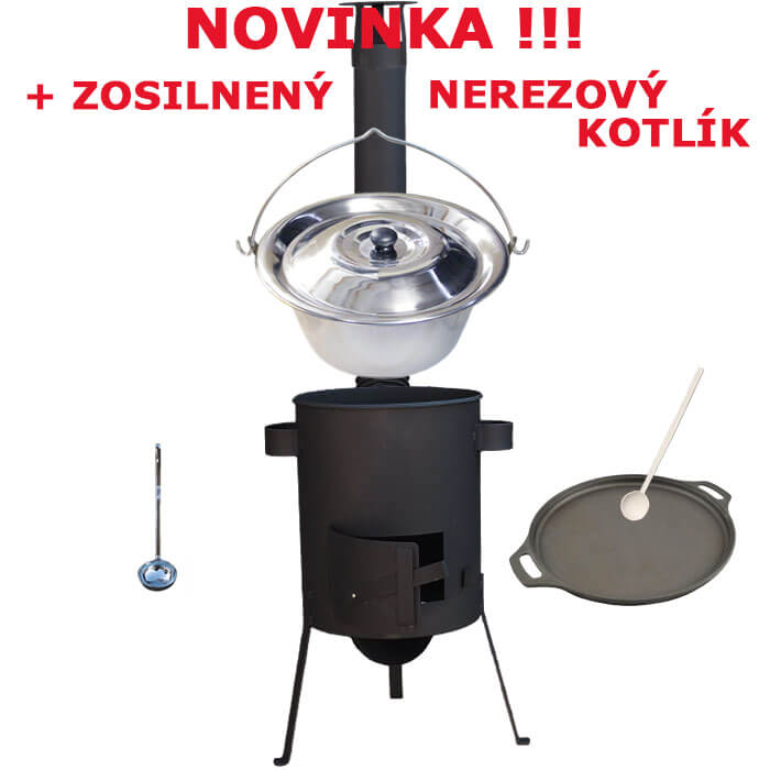 Nerezový kotlík 20 L (0,8 mm) + Litinová pánev 43 cm + žáruvzdorná kotlina 42 PLUS 600 4 MM