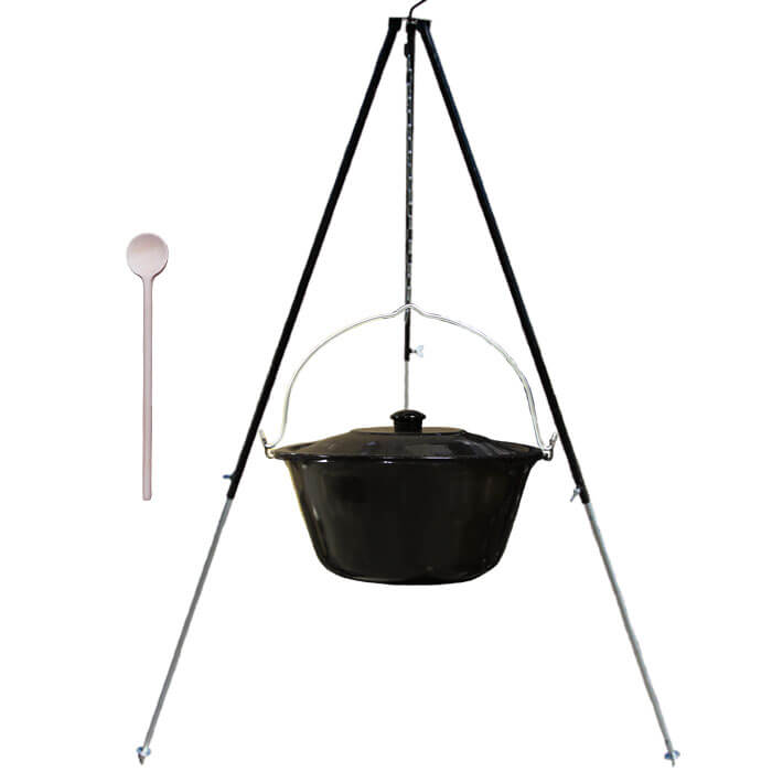 Smaltovaný kotlík 40 L  + poklice + teleskopicka trojnožka 1,7 m