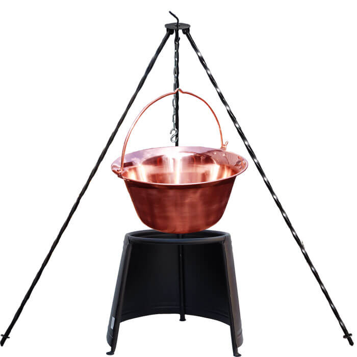 Měděný kotlík 6 L (1,2 mm) + chránič plamene 32 cm + trojnožka 1,2 m