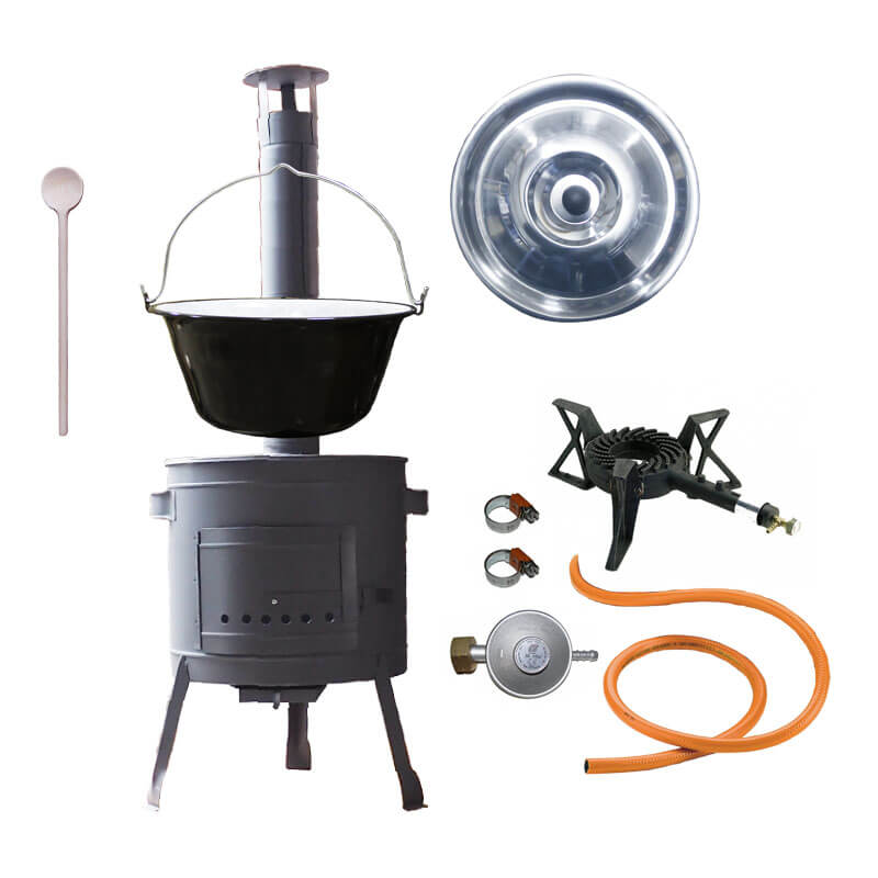 Smaltovaný kotlík (1,2 mm) 30 L + litinový hořák 5,5 kW + nízká kotlina 45 PLUS 600 + nerezová poklice INOX