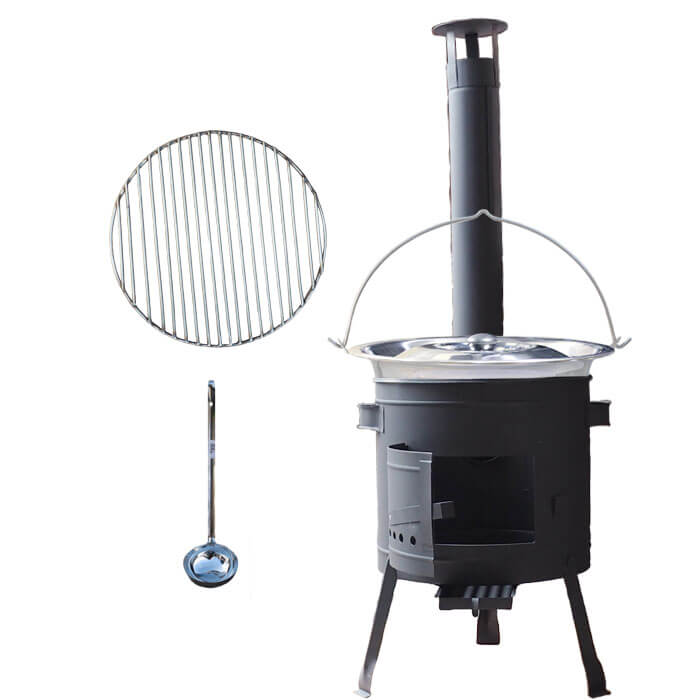 Nerezový kotlík 22 L (0,8 mm) INOX + Nerezový rošt 45 cm + nízká žáruvzdorná kotlina 42 cm PLUS 600
