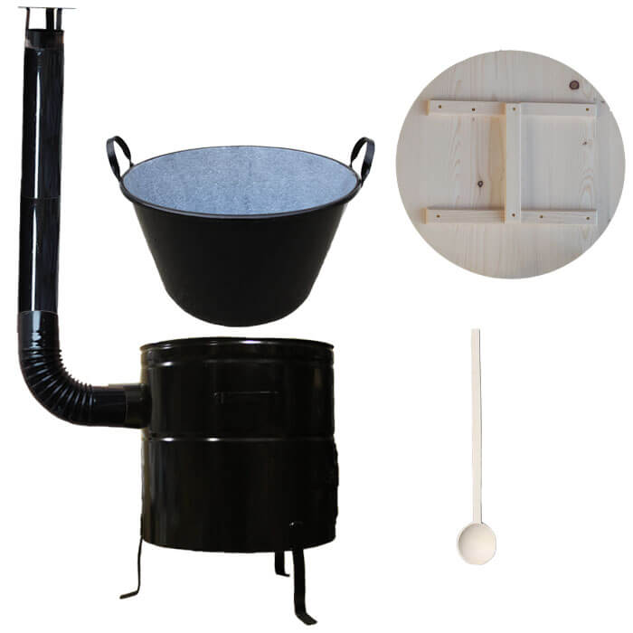 Zabijačkový smaltovaný kotel 100 L + kovová kotlina 60 cm + vařečka