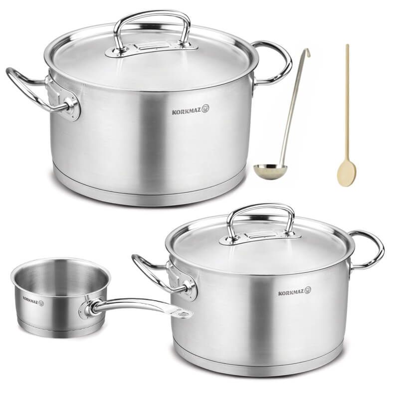 Sada nerezových hrnců s poklicí + rendlík 2 + 1 ks 6 L, 10 L, 2,8 L