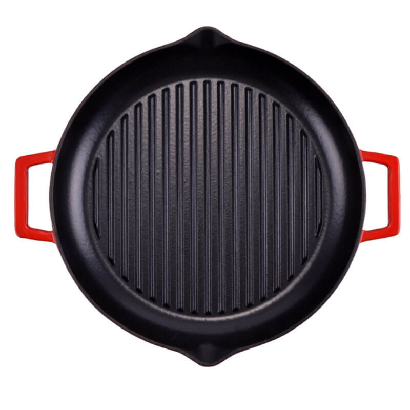 Litinová posmaltovaná pánev na grilování 31 cm s výlevkami BBQ