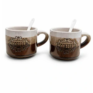 Keramické hrnky na kávu 150 ml COFFEE s lžičkami 2 ks