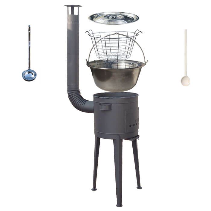 Železný kotlík 30 L (0,75 mm) + drátěný koš + vysoká žáruvzdorná kotlina 45 PLUS 600