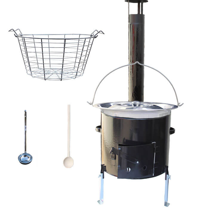 Nerezový kotlík 20 L (1,2 mm) + drátěný koš + smaltovaná kotlina 42 Easy party (SMALT)