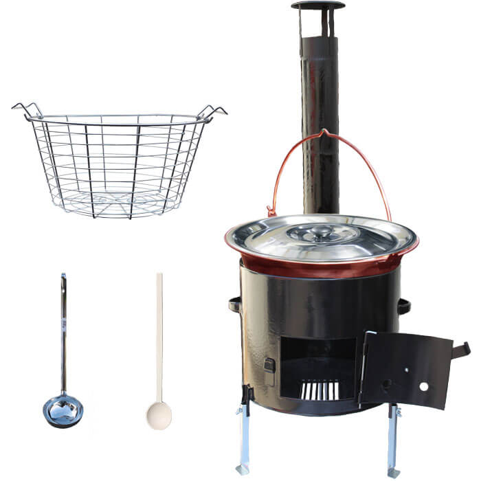 Měděný kotlík 30 L (1,2 mm) + drátěný koš + smaltovaná kotlina 45 Easy party (SMALT)