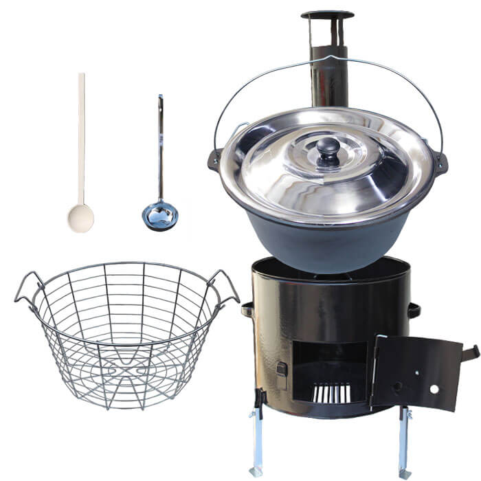 Železný kotlík 30 L (0,75 mm) + drátěný koš + smaltovaná kotlina 45 Easy party (SMALT)