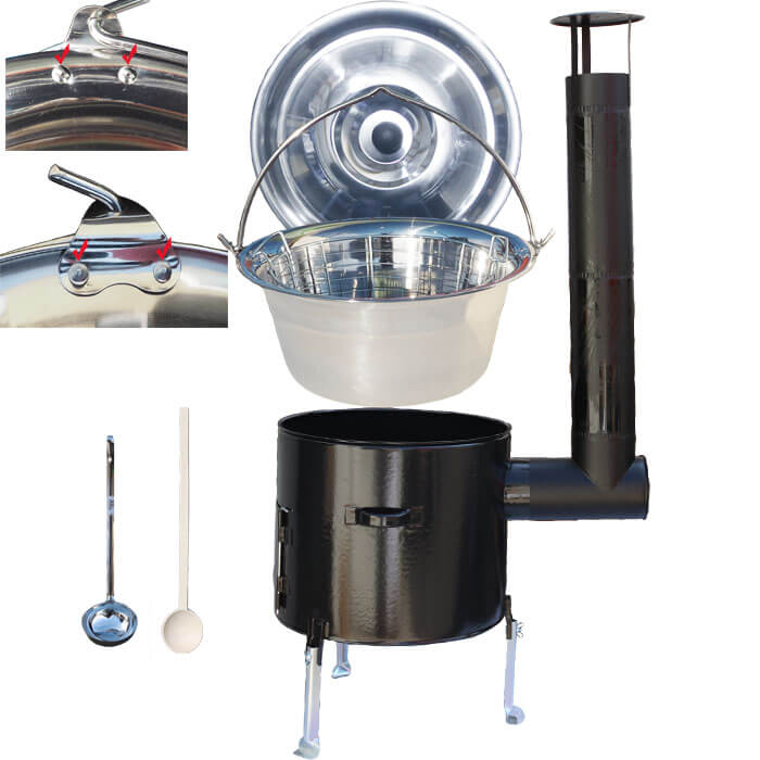 Nerezový kotlík 20 L (0,8 mm) + drôtený kôš + smaltovaná kotlina 42 Easy party (SMALT)