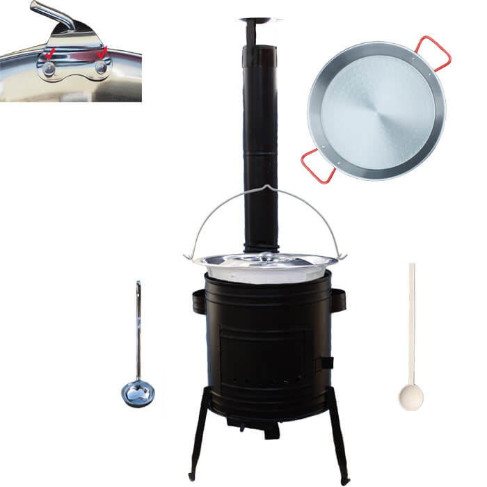 Paella ocelová pánev 38 cm s nerezovým kotlíkem 15 L (0,8 mm) a kotlinou