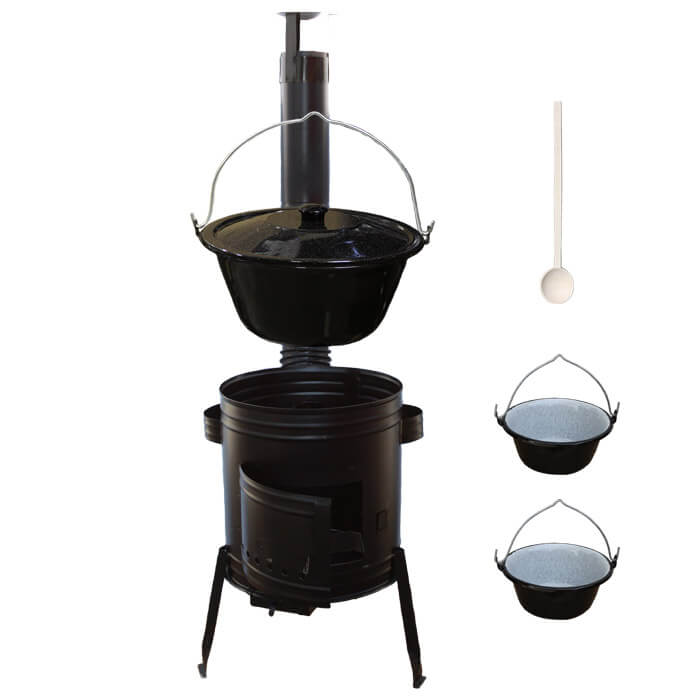 Smaltovaný kotlík 25 L (1,2 mm) + kovová kotlina 42 CLASSIC (KOV) + 2 smaltované servírovací kotlíky 0,8 L