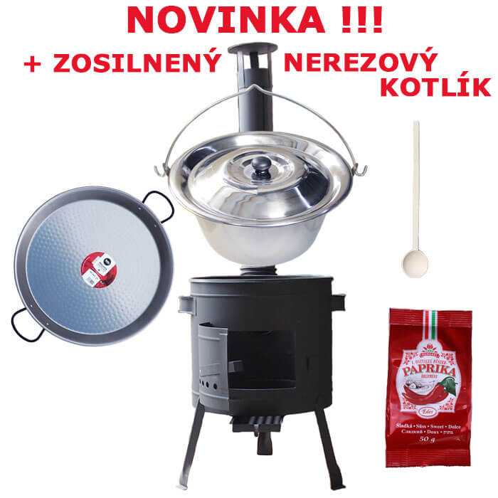 Zesílený nerezový kotlík 15 L (0,8 mm) + Paella ocelová pánev + nízká žáruvzdorná kotlina 36 cm PLUS 600
