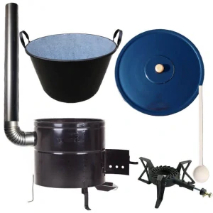 Zabijačkový smaltovaný kotel 60 L + kovová kotlina 53 cm + hořák 7 kW + kouřovod