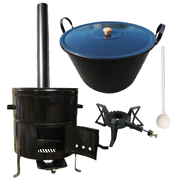 Zabijačkový smaltovaný kotel 60 L + kovová kotlina 53 cm +hořák 7 kW a  kouřovod