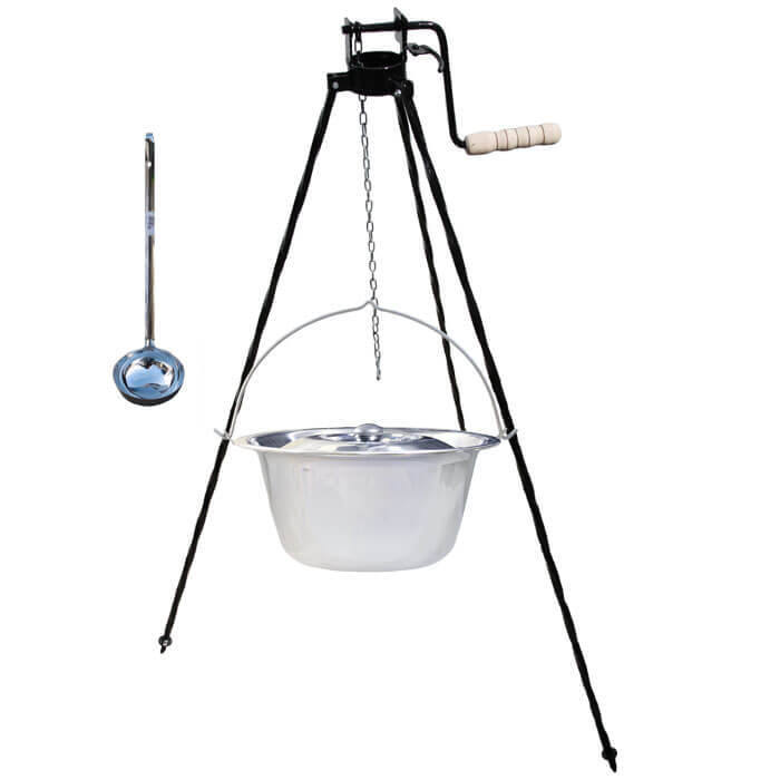 Nerezový kotlík 20 L (0,8 mm) + poklice + stojan s kladkou VAR