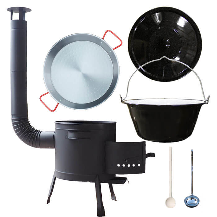 Smaltovaný kotlík 16 L + Paella ocelová pánev 46 cm + žáruvzdorná nízká kotlina 39 PLUS 600