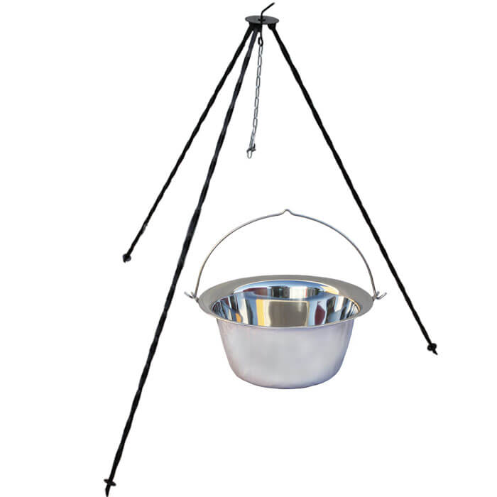 Nerezový kotlík (INOX 0,8 mm) 8 L + trojnožka 1 m