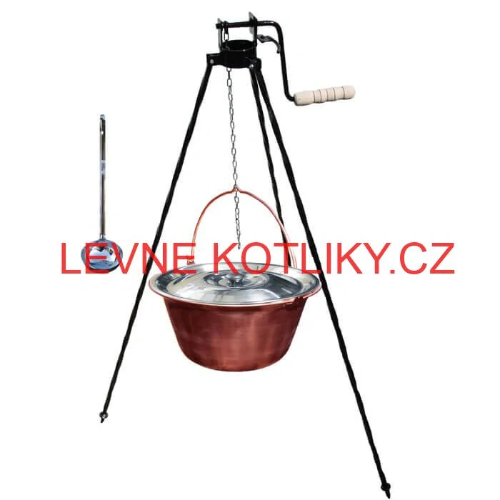 Měděný kotlík 30 L (1,2 mm) + poklice + stojan s kladkou VAR