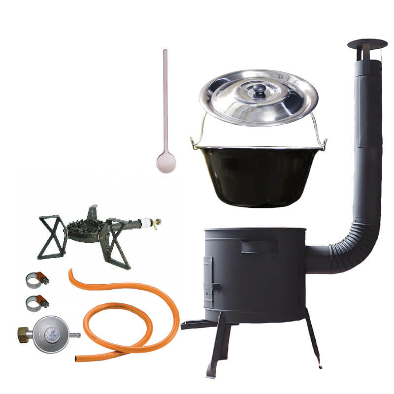 Smaltovaný kotlík (1,2 mm) 20 L + litinový hořák 5,5 kW + nízká kotlina 42 PLUS 600 + nerezová poklice INOX