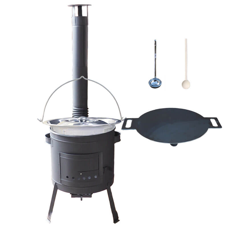 Nerezový kotlík 15 L (0,8 mm) s nýty + železná pánev 38 cm UNI + kotlina 36 cm PLUS 600