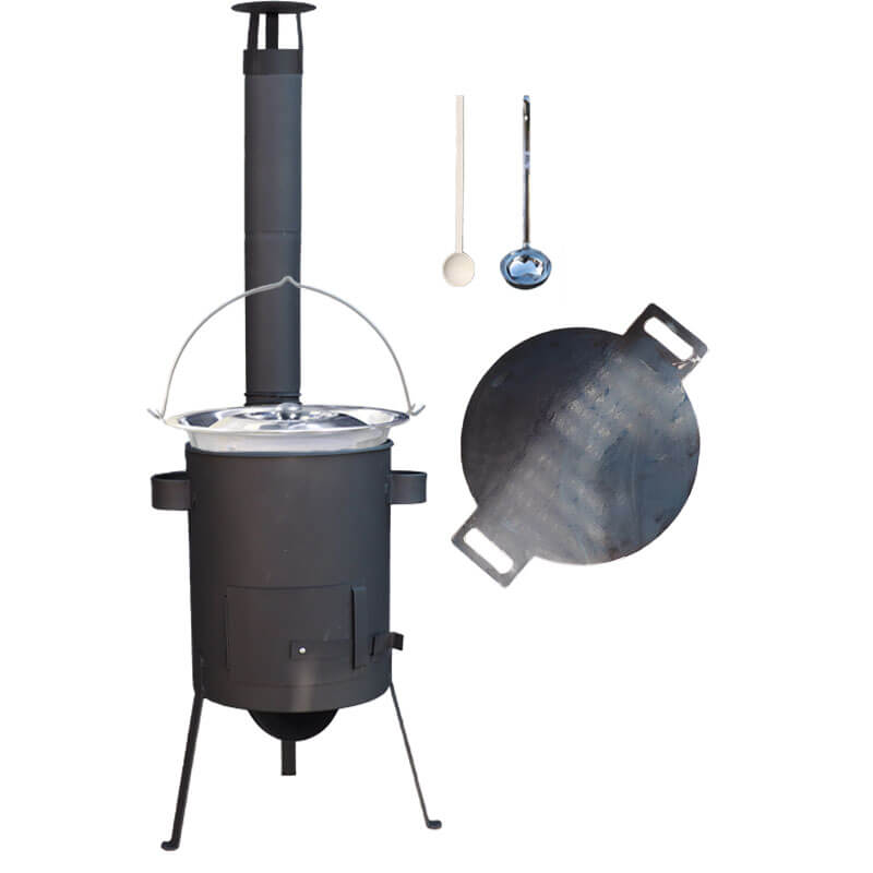 Nerezový kotlík 15 L (1,2 mm) + železná pánev 38 cm UNI + žáruvzdorná kotlina 36 cm PLUS 600 4 MM