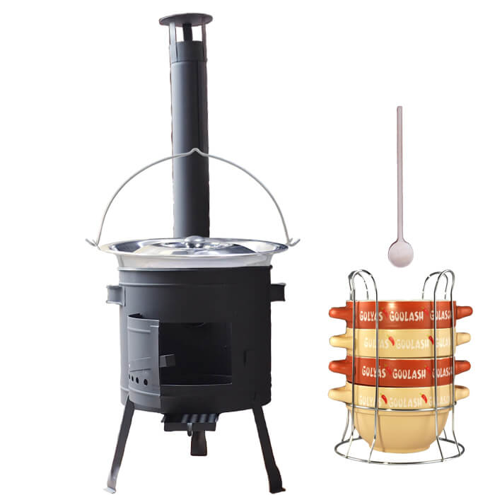 Nerezový kotlík 22 L (0,8 mm) INOX + misky na guláš 4 ks + nízká žáruvzdorná kotlina 42 PLUS 600