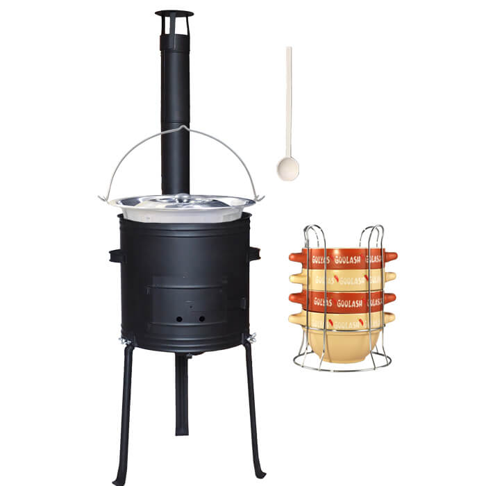 Nerezový kotlík 22 L (0,8 mm) INOX + misky na guláš 4 ks + nízká žáruvzdorná kotlina 42 PLUS 700