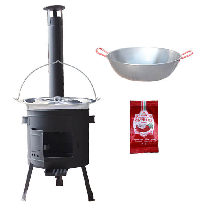 Nerezový kotlík 22 L (0,8 mm) INOX + Pánev PAELLA (WOK) 45 cm + sladká paprika 50 g + nízká kotlina 42 PLUS 600