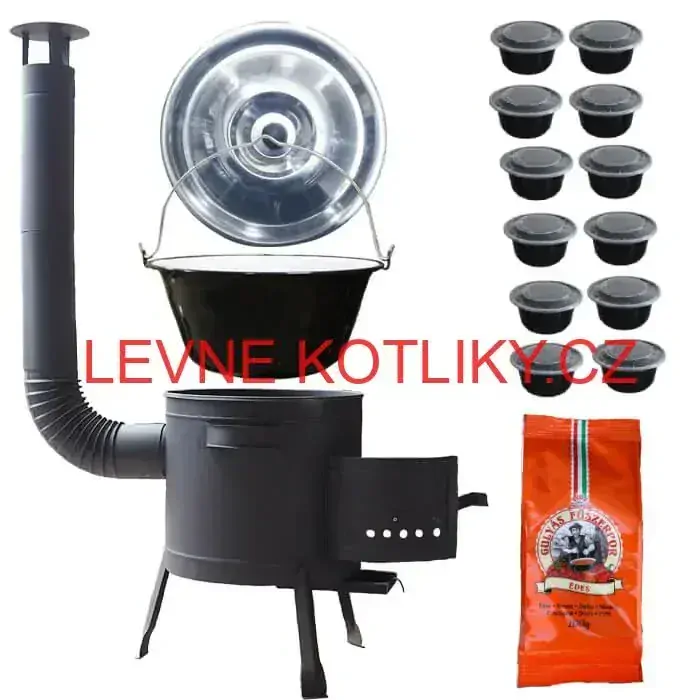 Smaltovaný kotlík 22 L (1,2 mm) + silnostěnná (1,5 mm) žáruvzdorná kotlina BALKY STRONG 42 PLUS 600 + plastové boxy (misky) 10 ks