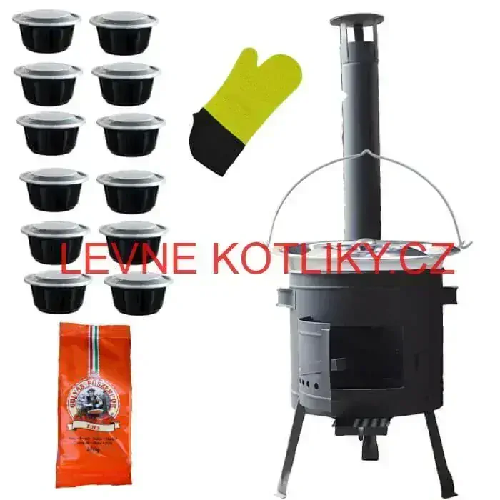 Nerezový kotlík 22 L (0,8 mm) + misky 12 ks + nízká žáruvzdorná kotlina (1,5 mm) 42 PLUS 600