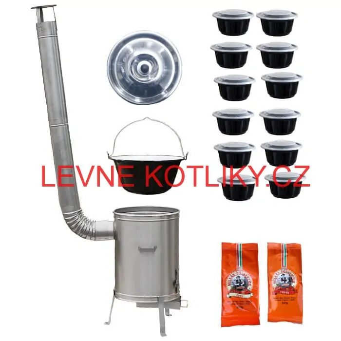 Smaltovaný kotlík 22 L (1,2 mm) + nerezová kotlina 42 cm LUX + misky 12 ks + 2 x pepř na guláš 100 g
