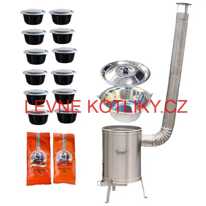 Nerezový kotlík 22 L (0,8 mm) INOX + nerezová kotlina 42 cm LUX + misky 12 ks + 2 x pepř na guláš 100 g
