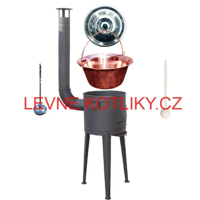 Měděný kotlík 20 L (1,2 mm) + vysoká žáruvzdorná kotlina (2,0 mm) HODO 42 cm PLUS 600 + vařečka + naběračka