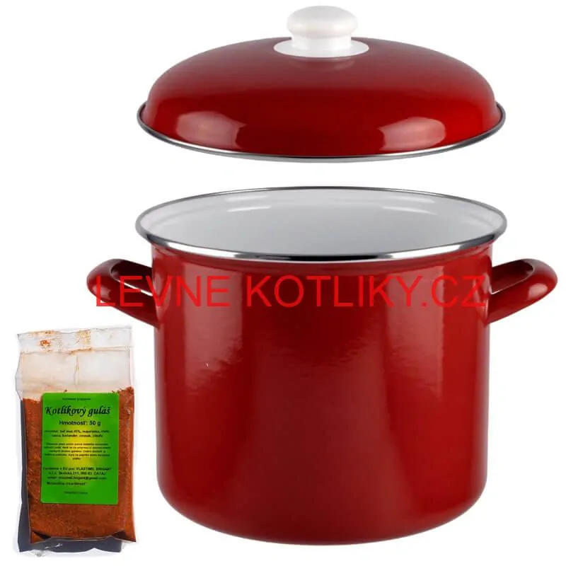 Smaltovaný hrnec s poklicí 5,2 l červený + pikantní směs koření 50 g Kotlíkový guláš